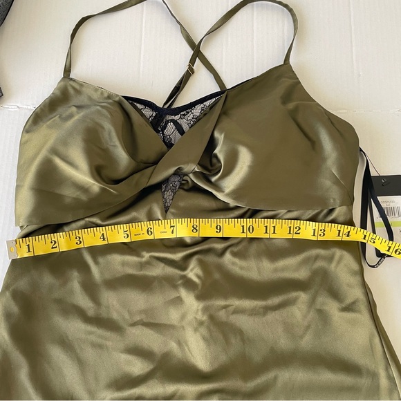 Guess Women’s Olive Satin Slip Dress Cross Back Straps Lace Trim Detail Cocktail - Picture 11 of 16